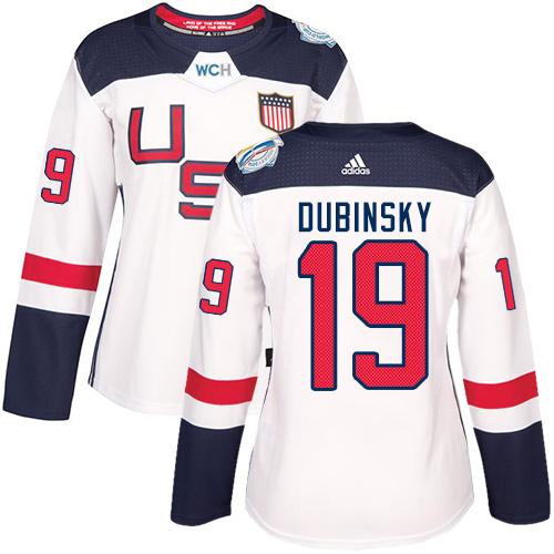 Team USA #19 Brandon Dubinsky White 2016 World Cup Women's Stitched NHL Jersey - Click Image to Close
